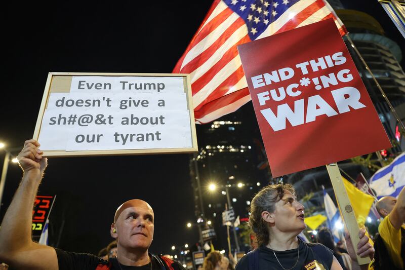 Demonstrators in front of the Israeli defence ministry in Tel Aviv on Saturday call for an end to the Gaza war. Photograph: Jack Guez/AFP via Getty Images       