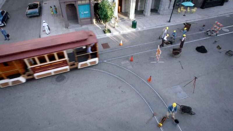 A bird’s eye view of the the trolley problem ‘switch’ scenario from the TV show The Good Place. Photograph: NBC