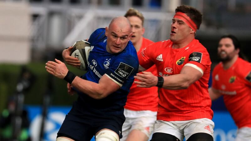 Leinster’s Rhys Ruddock  is tackled by Munster’s CJ Stander during the Guinness Pro 14 Final at the RDS. Photograph:  Donall Farmer/PA Wire