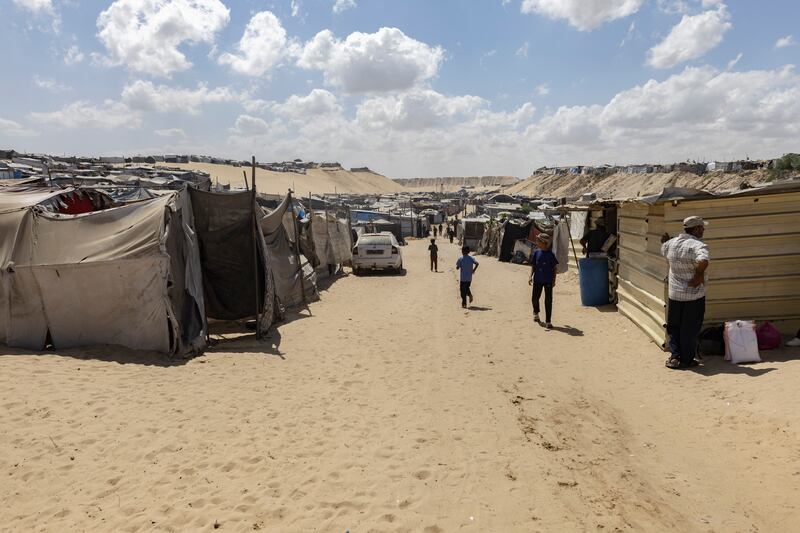 People at a displacement camp in Khan Yunis, Gaza, on September 21st, 2025. Photograph: Saher Alghorra/ The New York Times