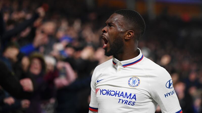 Fikayo Tomori celebrates scoring Chelsea’s second against Hull. Photograph:  Clive Mason/Getty