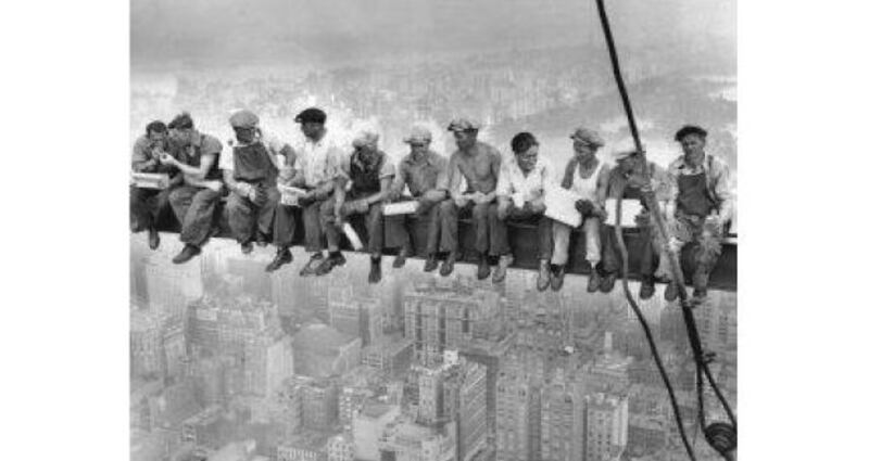 Charles Ebbets's 1932 photograph of workers on Rockefeller Center in New York which includes two Irishmen: Patrick (Sonny) Glynn above, and far right in the larger version and Matty O'Shaughnessy far left.