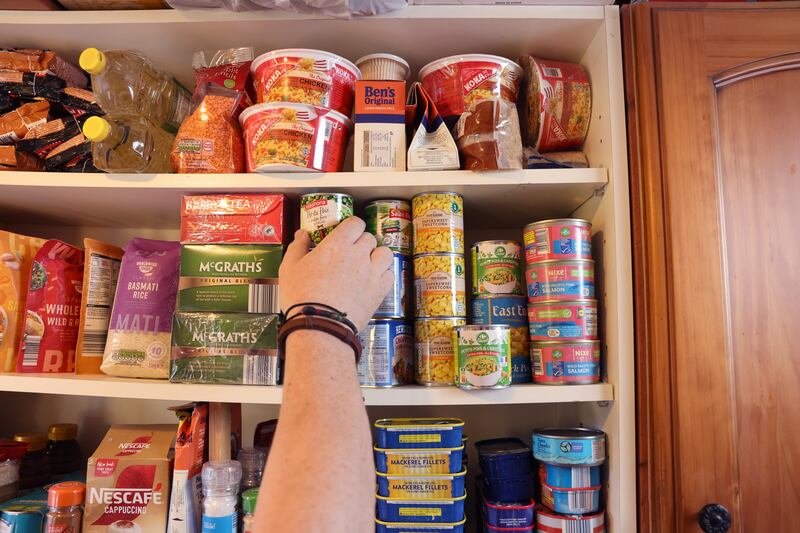 Frank Deegan with some of his supplies. Photograph: Dara Mac Dónaill