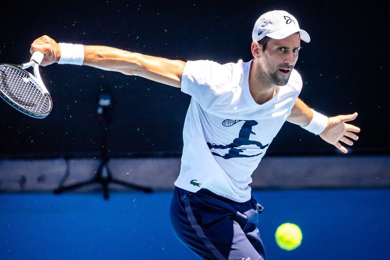 Novak Djokovic: called an early halt to a practice match with Daniel Medvedev due to a hamstring twinge. He has already won the Australian Open nine times in his career. Photograph: Patrick Hamilton/AFP/Getty Images
