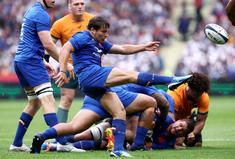 France's scrumhalf Antoine Dupont in action during the pre-World Cup Test match against Australia at Stade de France in Saint Denis, Paris. Photograph: Franck Fife/AFP via Getty Images