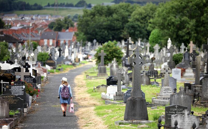 Walking among the headstones at Milltown Cemetery, Belfast. Photograph: Stephen Davison
