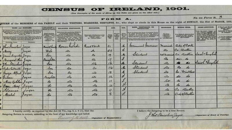 The Joyce family’s 1901 census form