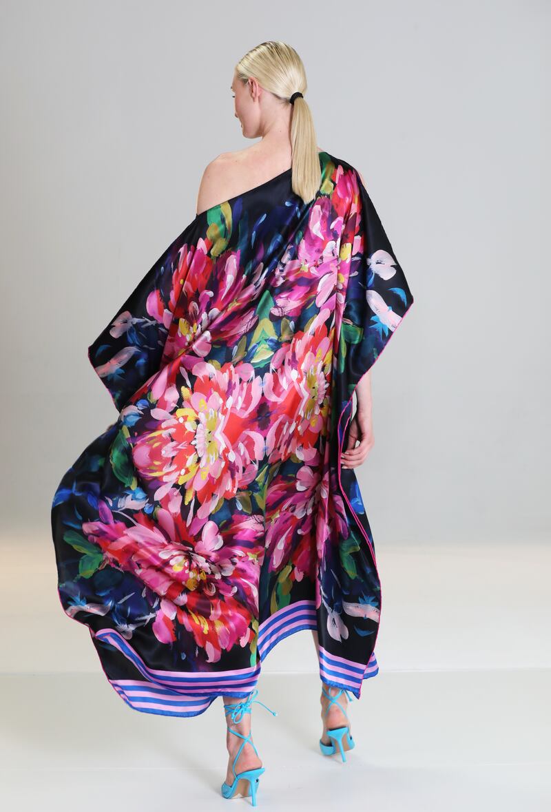 Abundance - long printed silk scarf dress, €690, by Caroline Duffy. Photograph: Sasko Lazarov