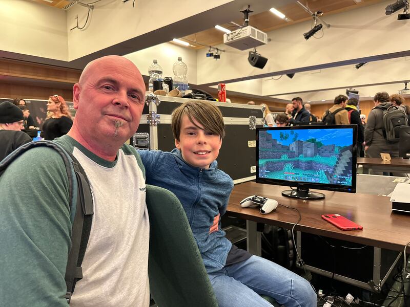 Minecraft: Senan Walsh at Dublin Comic Con 2025 with his father, Mark. Photograph: Conor Capplis
