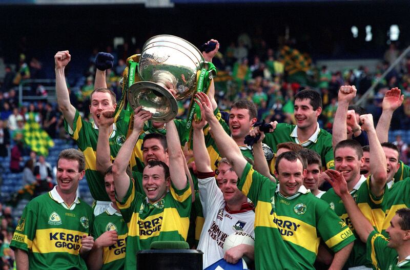 The Kerry team celebrate victory in 2000. Photograph: Billy Stickland/Inpho