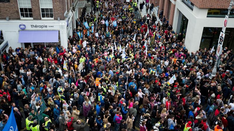 A view of the crowd at the Raise the Roof protest at the Dail on Wednesday .Photograph: Tom Honan/The Irish Times.