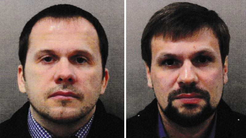 Alexander Petrov (left) and Ruslan Boshirov. Warrants for the extradition of the two Russian Nationals in connection with the novichok poisoning attack on Sergei Skripal and his daughter Yulia in March. Photograph: Metropolitan Police/PA Wire