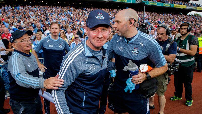 Jim Gavin after Dublin secured a fourth-consecutive All-Ireland with victory over Tyrone. Photograph: Ryan Byrne/Inpho