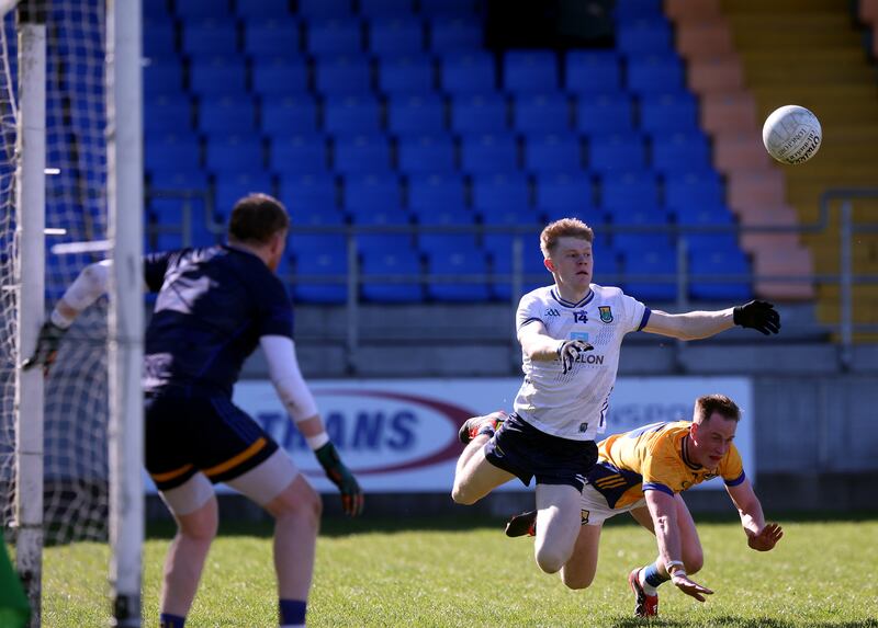 Wicklow's Kevin Quinn and Longford's Cian Brady compete for possession during the exciting Leinster SFC game at Pearse Park. Photograph: John McVitty/Inpho