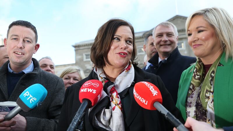 Sinn Féin leader Mary Lou McDonald with elected colleagues: The party made huge strides in the election. Photograph: Nick Bradshaw