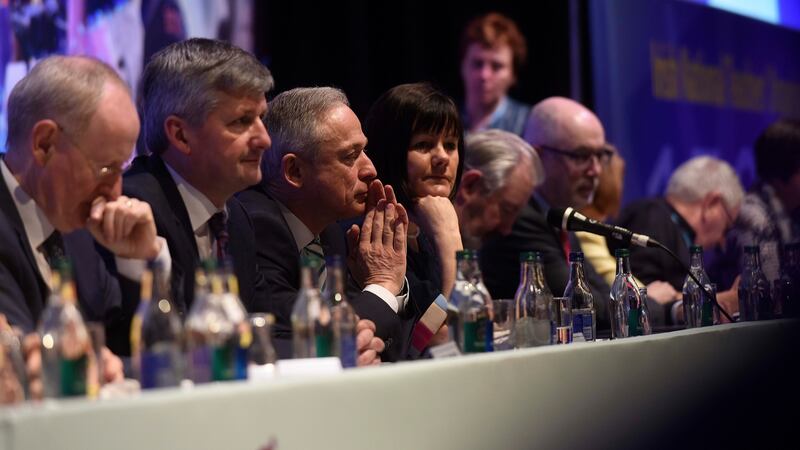 Minister for Education Richard Bruton (third let) pictured at the annual conference of the  Irish National Teachers’ Organisation  in Killarney. Photograph: Moya Nolan.
