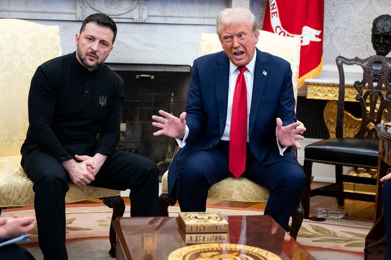 US president Donald Trump, right, and Ukrainian president Volodymyr Zelenskiy, in the Oval Office on February 28th. Photograph: Doug Mills/The New York Times
                      