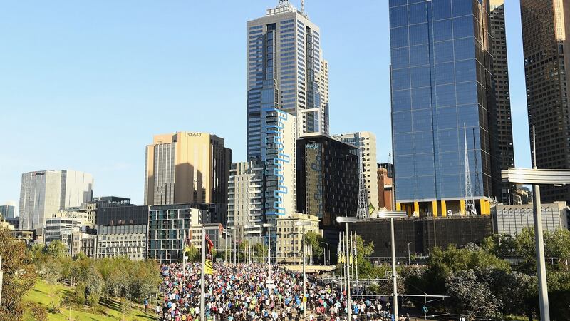 Competitors in action during the  Melbourne Marathon  in Melbourne, Australia. Photograph:  Quinn Rooney/Getty Images