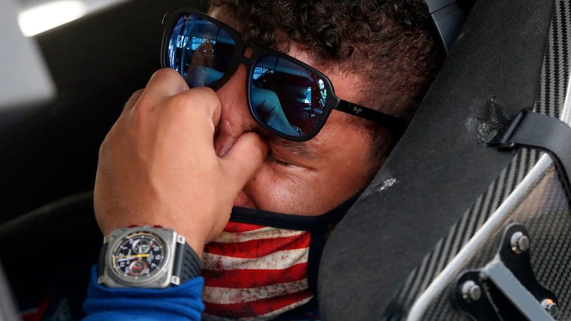 Driver Bubba Wallace ahead of the start of the race at Talladega. Photograph: John Bazemore/AP