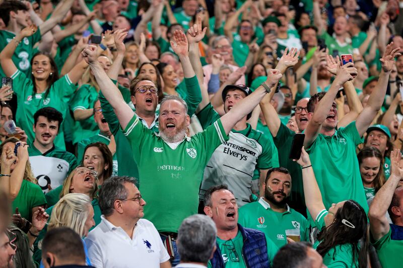 Ireland fans celebrate after victory against Scotland at Stade de France, Paris, on October 7th. Photograph: Dan Sheridan/Inpho