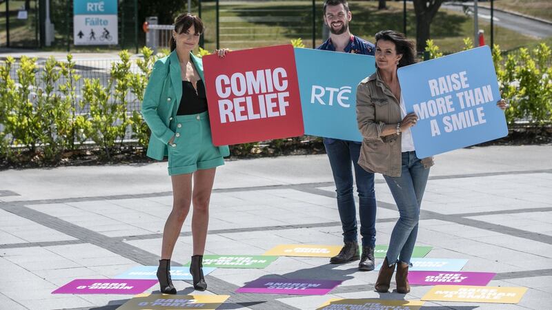 Jennifer Zamparelli, Deirdre O’Kane and Eoghan McDermott promoting Comic Relief