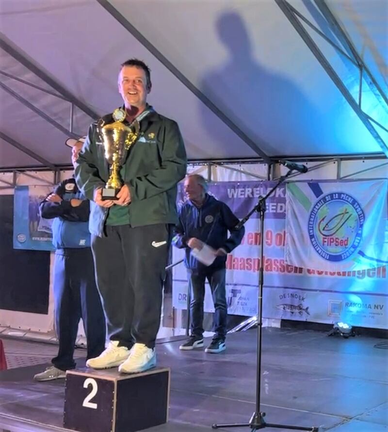 Bronze medallist, Michael Buchwalder, at the World Feeder Championships on the River De Maas in Belgium
