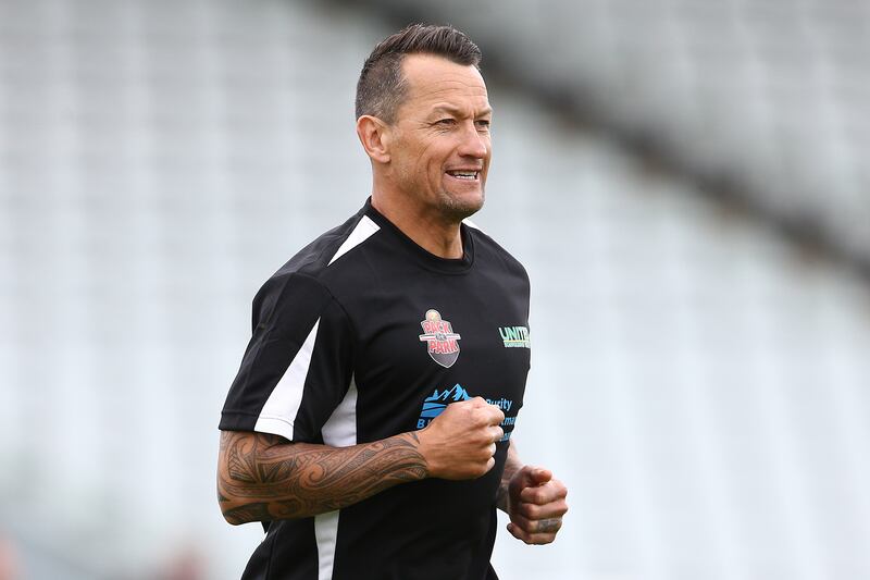 Former All Black Carlos Spencer warms up before a match at Rugby Park Stadium in 2020 in Invercargill, New Zealand. Photograph: Dianne Manson/Getty Images
