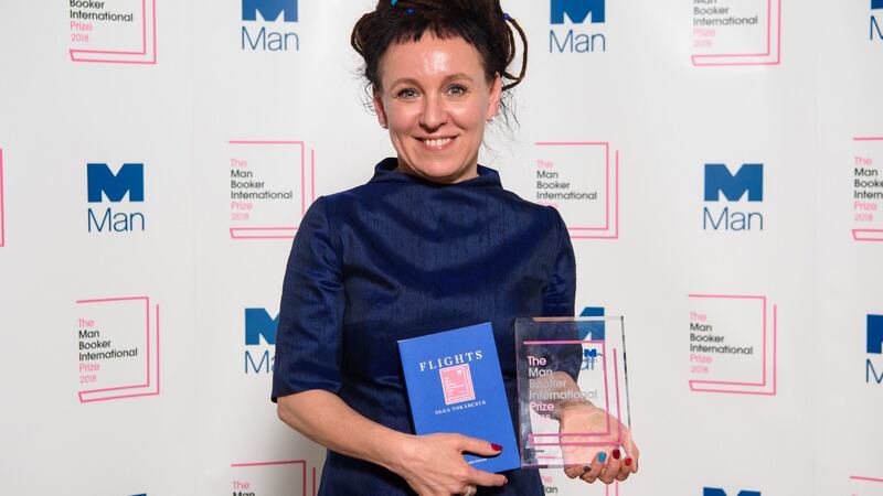 Olga Tokarczuk after winning the Man Booker International prize 2018, for her book Flights, at the Victoria and Albert Museum in London. Photograph: Matt Crossick/PA Wire
