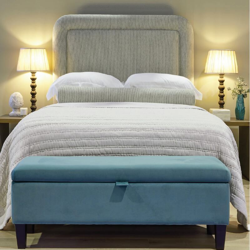 Harper Bed Bench with storage, in Plush Aqua fabric by Finline (in a Medium size from €1,010)