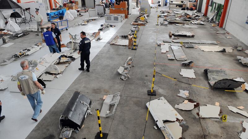 Investigators  inspect debris from the mid-Atlantic crash of Air France flight 447 in  July, 2009. Photograph: Eric Cabanis/AFP/Getty Images