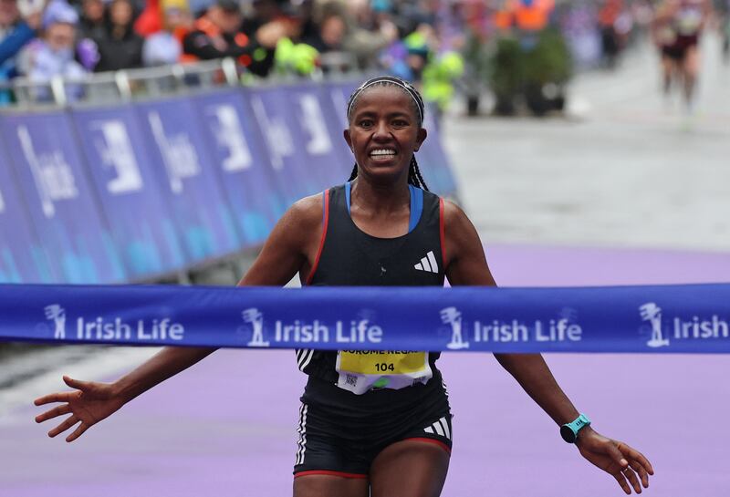Sorome Negash from Ethiopia was the first woman home in the Irish Life Dublin Marathon. Photograph: Nick Bradshaw