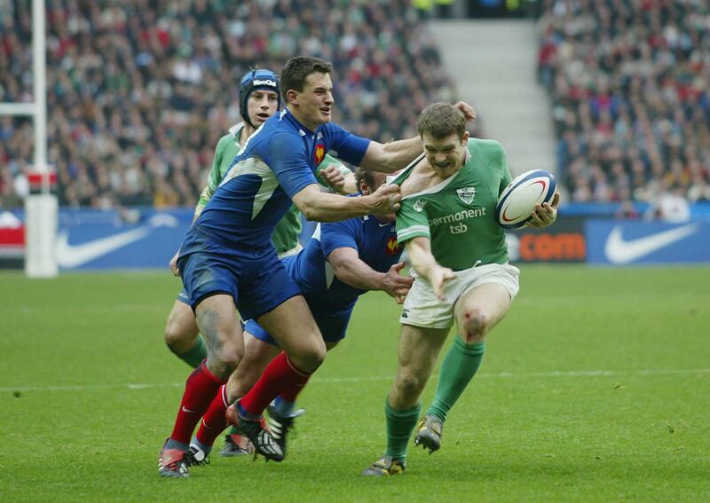 Gordon D'Arcy with Yannick Jauzion in the RBS Six Nations 2004. Photograph: Morgan Treacy/Inpho