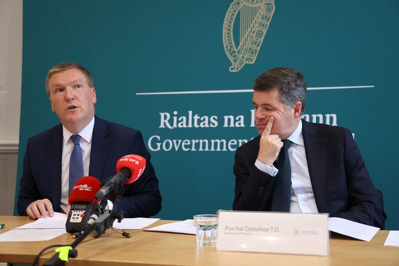 Minister for Finance Paschal Donohoe and the Minister for Public Expenditure Michael McGrath will struggle to contain spending as the pressure grows within Government to help households and businesses. Photograph: Nick Bradshaw