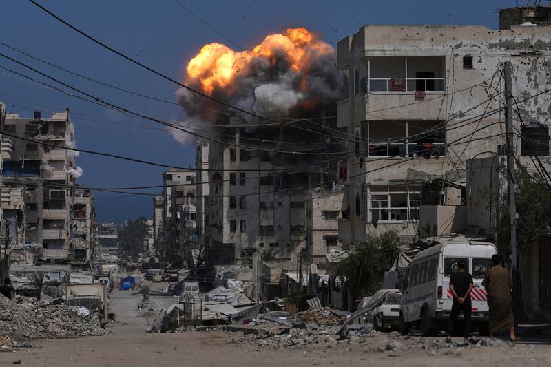Smoke and flames erupt from an Israeli airstrike in Gaza City on Monday, July 21st. Photograph: Jehad Alshrafi/ AP
