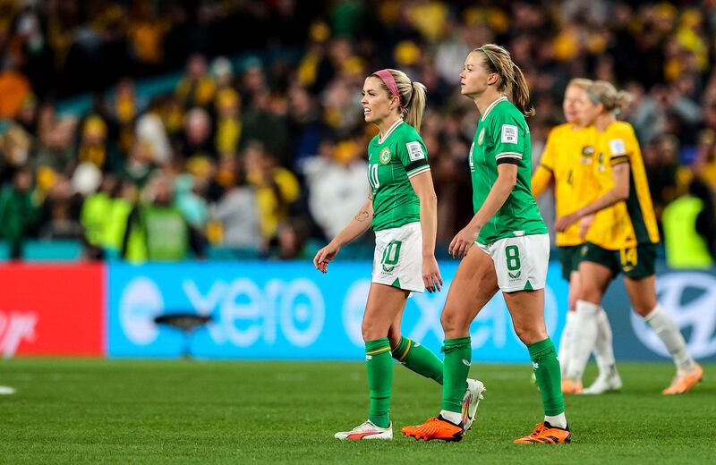 Ireland’s Denise O’Sullivan and Ruesha Littlejohn during the defeat to Australia at the Women's World Cup. Photograph: Ryan Byrne/Inpho