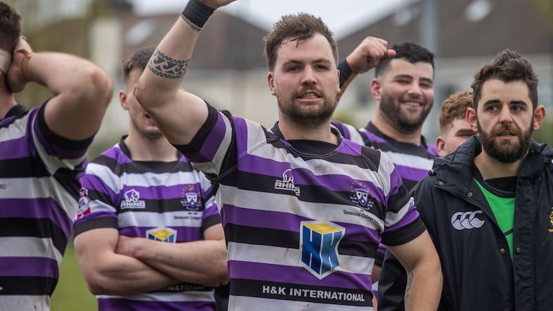Terenure’s Harrison Brewer celebrates after their AIL Division 1 semi-final victory over Lansdowne at  Lakelands Park, Terenure on Saturday April 23rd. Photograph: Tom Maher/Inpho