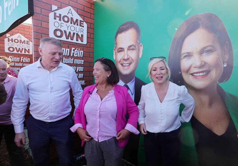 Sinn Fein leader Mary Lou McDonald and First Minister of Northern Ireland Michelle O'Neill at the National Ploughing Championships at Ratheniska, Co Laois. Photograph: Alan Betson