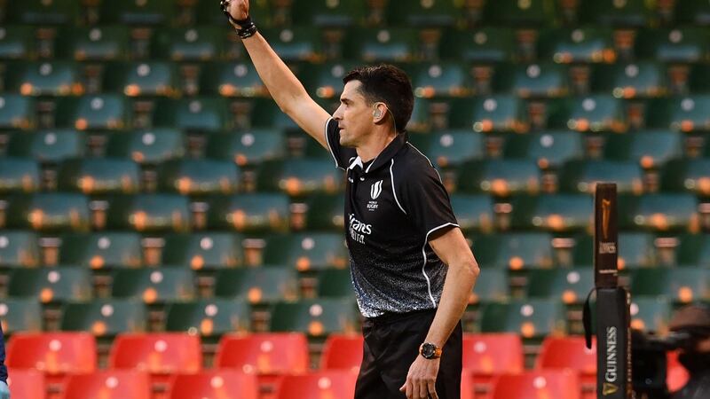 Referee Pascal Gauzere awards Wales and Liam Williams a try in their win over England. Photograph: Paul Ellis/Getty/AFP