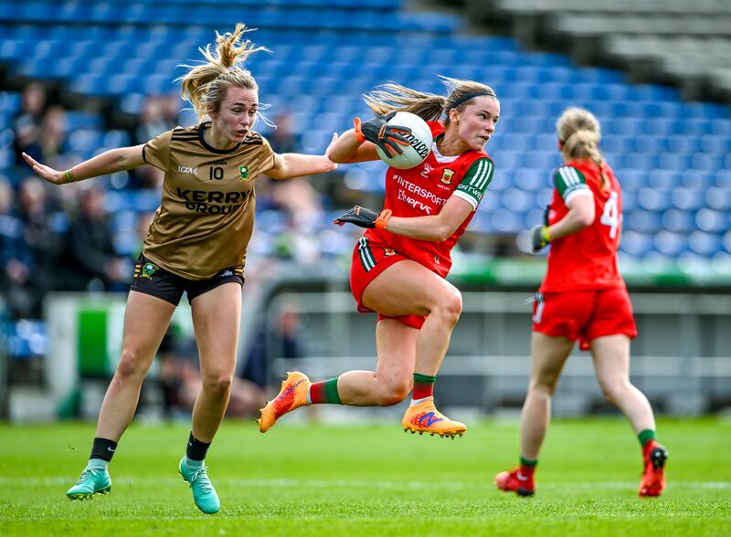 Mayo's Saoirse Lally in action against Niamh Carmody of Kerry in Thurles in 2023. Photograph: Piaras Ó Mídheach/Sportsfile