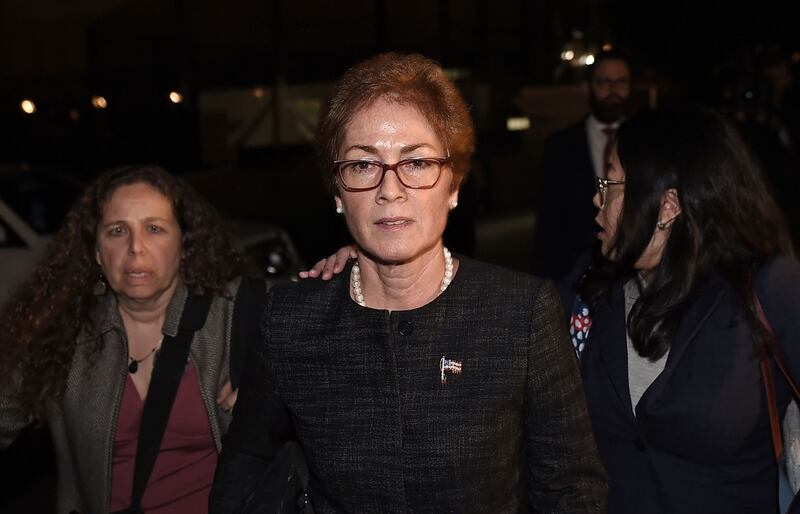 Former US ambassador to Ukraine Marie Yovanovitch leaving the US Capitol after testifying behind closed doors to the House Intelligence, Foreign Affairs and Oversight committees. Photograph: Olivier Douliery/AFPvia Getty Images