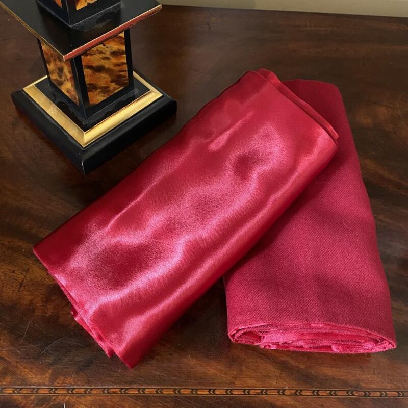 Red merino handwoven scarf with silk satin lining (€75) from Dublin Civic Trust