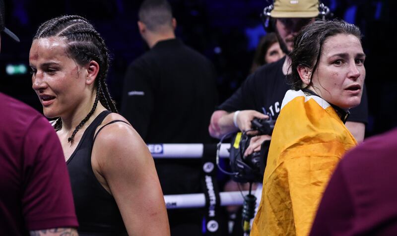 Katie Taylor and Chantelle Cameron after their fight in May this year in which Cameron won. Photograph: Gary Carr/Inpho