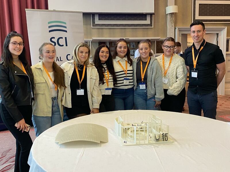 Third year professional social care students, Setu Wexford Campus, Chloe O'Sullivan, Laura Byrne, Abigail Murphy, Kasey Doyle, Ciara Rossiter, Amy Roche, Rebecca Holmes and lecturer John Balfe