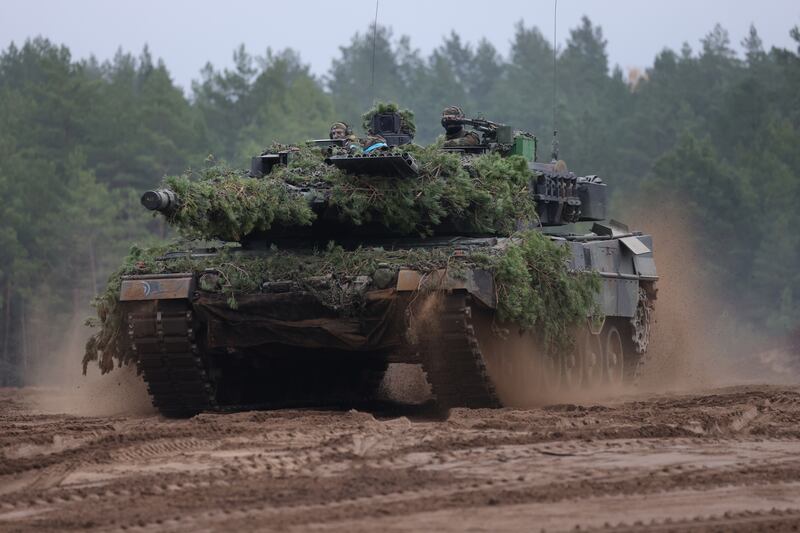  A German Bundeswehr Leopard 2A6  battle tank taking part in Nato  military exercises in Pabrade, Lithuania, in October 2022. Photograph: Sean Gallup/Getty Images