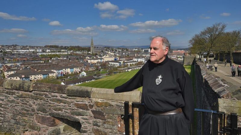 Fr Aidan Troy in Derry. For weeks he walked Belfast’s Ardoyne Road with children too scared to go alone to Holy Cross primary school. Photograph: Trevor McBride
