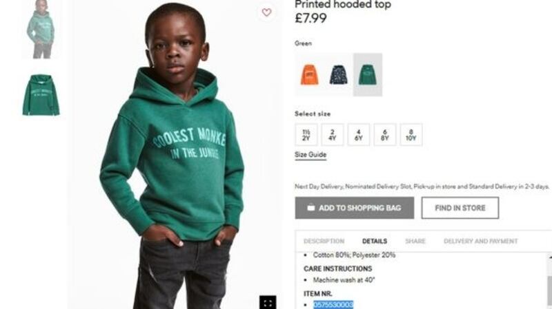 The advert for the hoodie, which was withdrawn by H&M. Photograph: H&M/PA