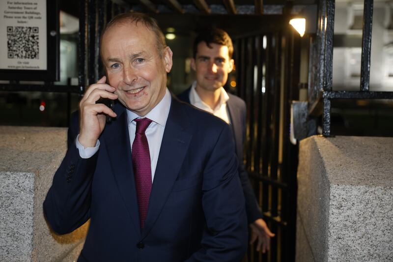 Incoming taoiseach Micheál Martin and Minister for Finance Jack Chambers leaving Leinster House following talks last week. Photograph: Nick Bradshaw