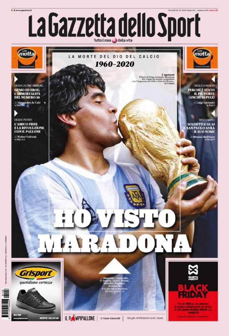 Thursday's front page of La Gazzetta dello Sport. Photograph: Twitter