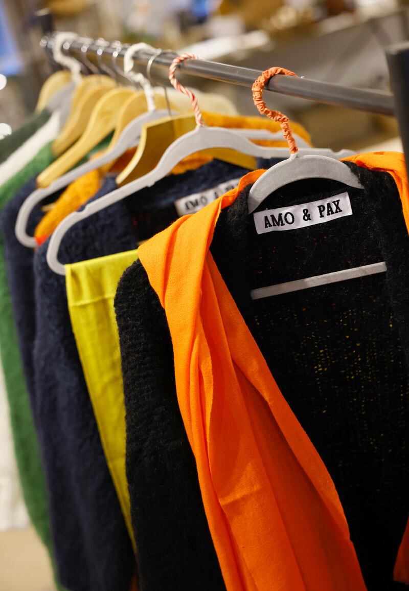 Scarves in various colours, some with embroideries, at Amo & Pax. Photograph: Kieran Harnett