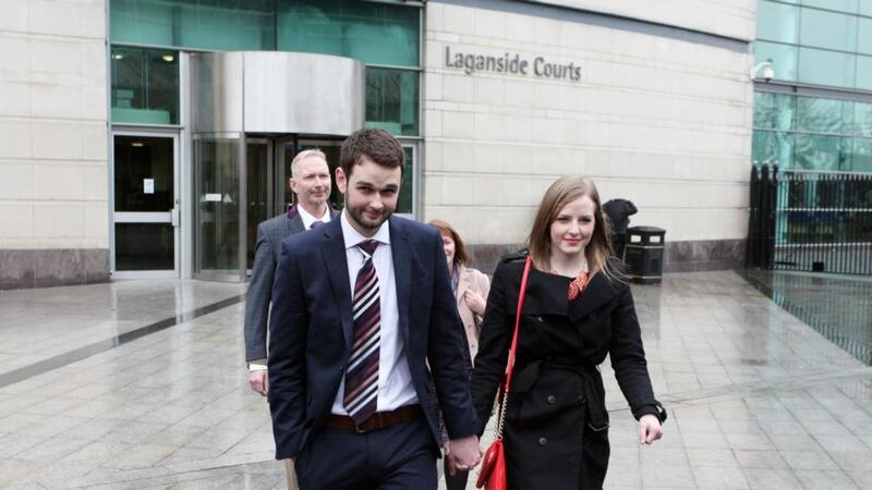 Daniel and Amy McArthur of Ashers Bakery leave Laganside Court in Belfast on March 30th, 2015. Photograph: Stephen Kilkenny/PA Wire.